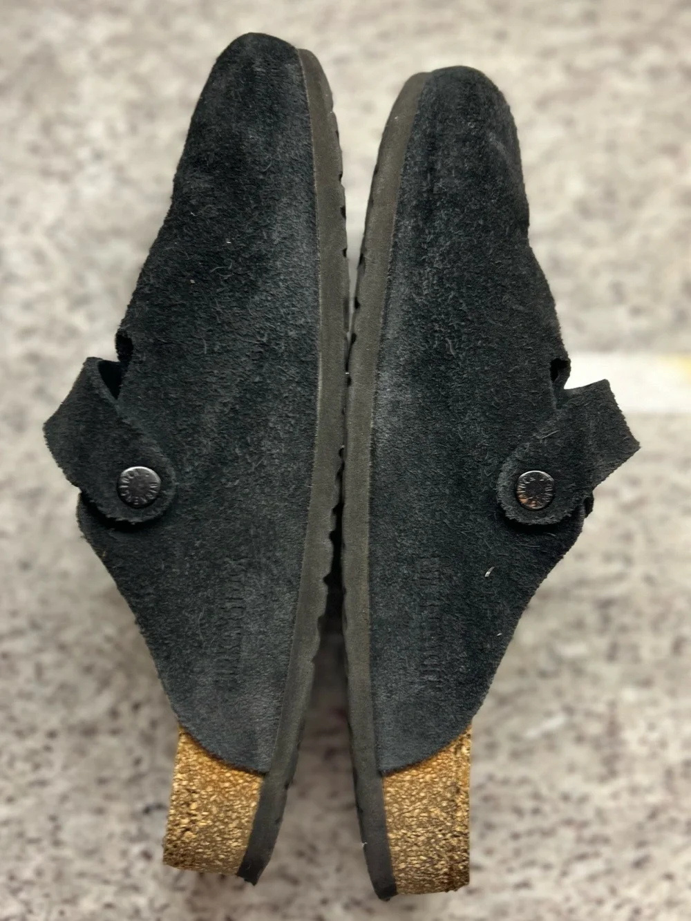 Birkenstock Boston Black Suede Slip-On Clog Mules womens size 11/mens size 9